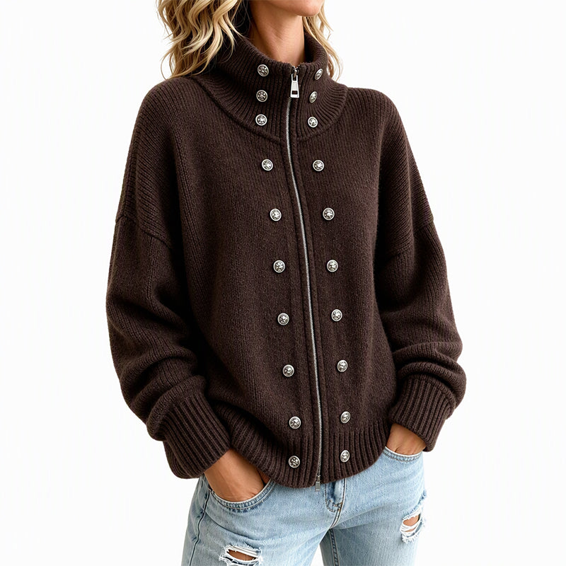 ⏳Liquidation totale⏳Cardigan en tricot à col montant et double boutonnage pour femmes
