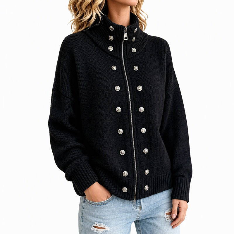 ⏳Liquidation totale⏳Cardigan en tricot à col montant et double boutonnage pour femmes
