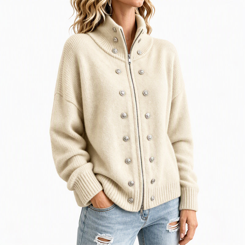 ⏳Liquidation totale⏳Cardigan en tricot à col montant et double boutonnage pour femmes