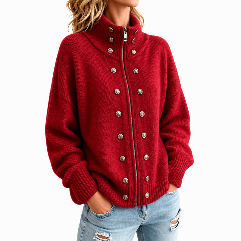 ⏳Liquidation totale⏳Cardigan en tricot à col montant et double boutonnage pour femmes
