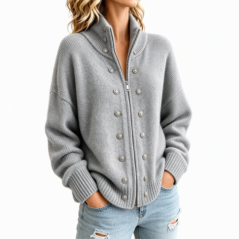 ⏳Liquidation totale⏳Cardigan en tricot à col montant et double boutonnage pour femmes