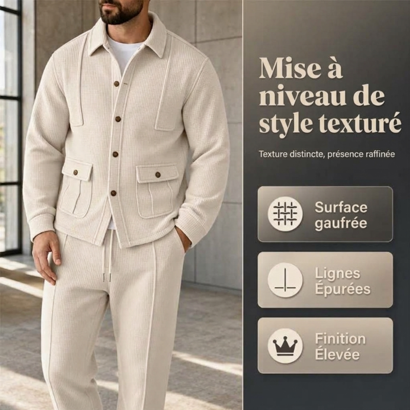 ⏳Liquidation totale⏳Ensemble veste cardigan en maille gaufrée et pantalon pour homme