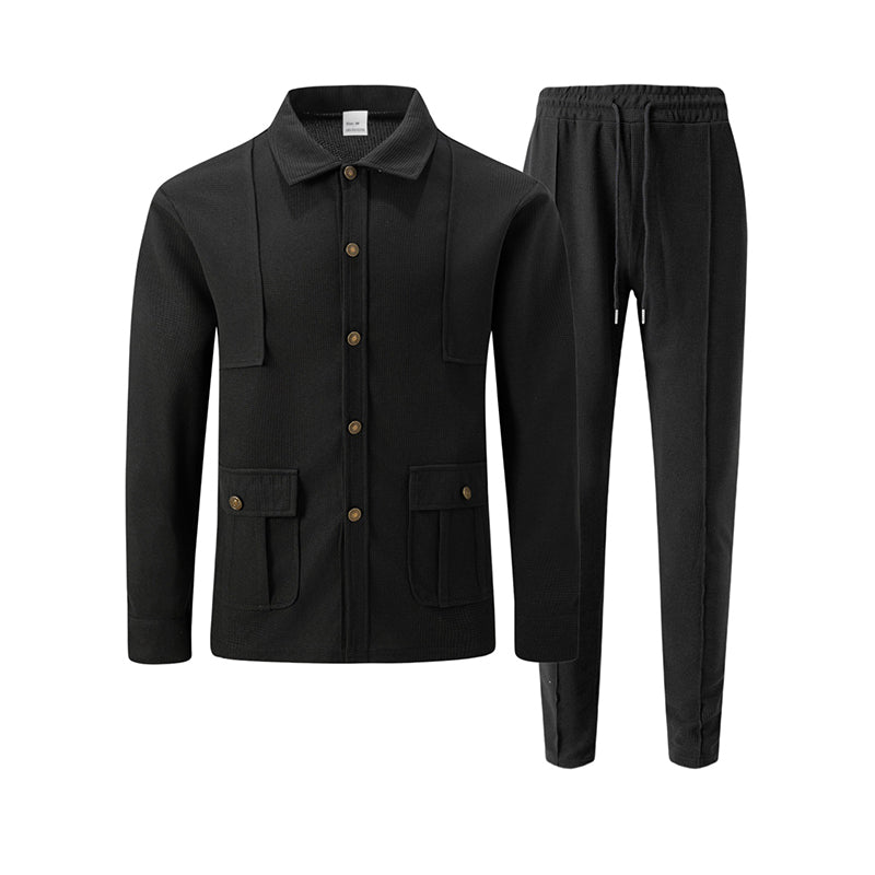 ⏳Liquidation totale⏳Ensemble veste cardigan en maille gaufrée et pantalon pour homme