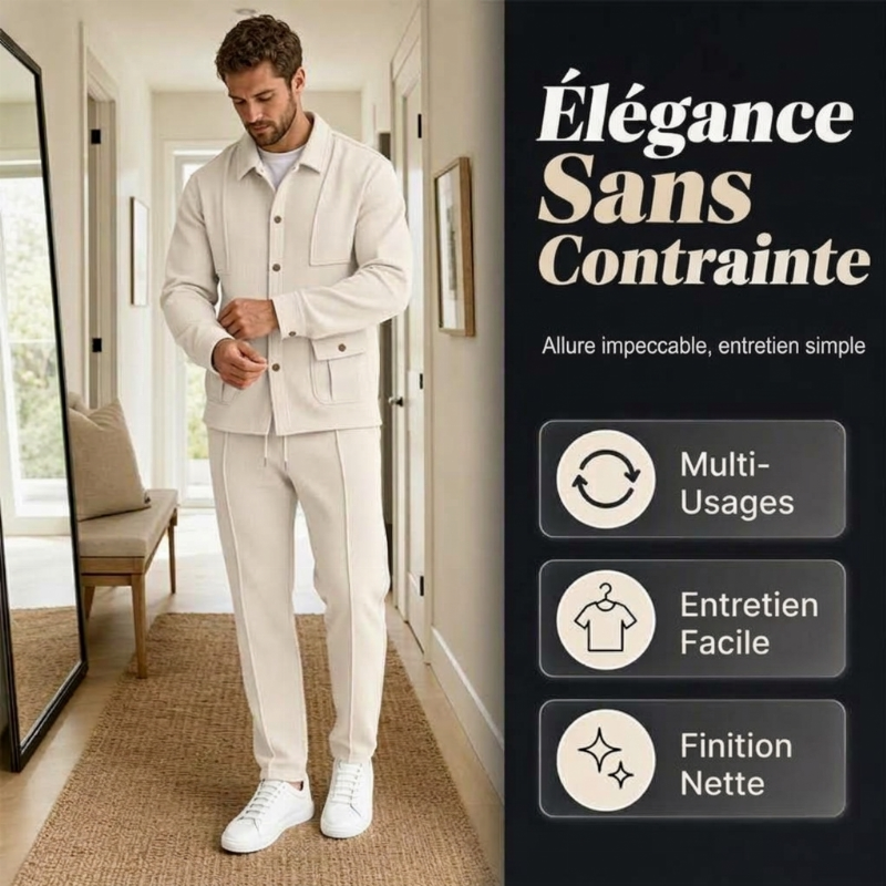 ⏳Liquidation totale⏳Ensemble veste cardigan en maille gaufrée et pantalon pour homme