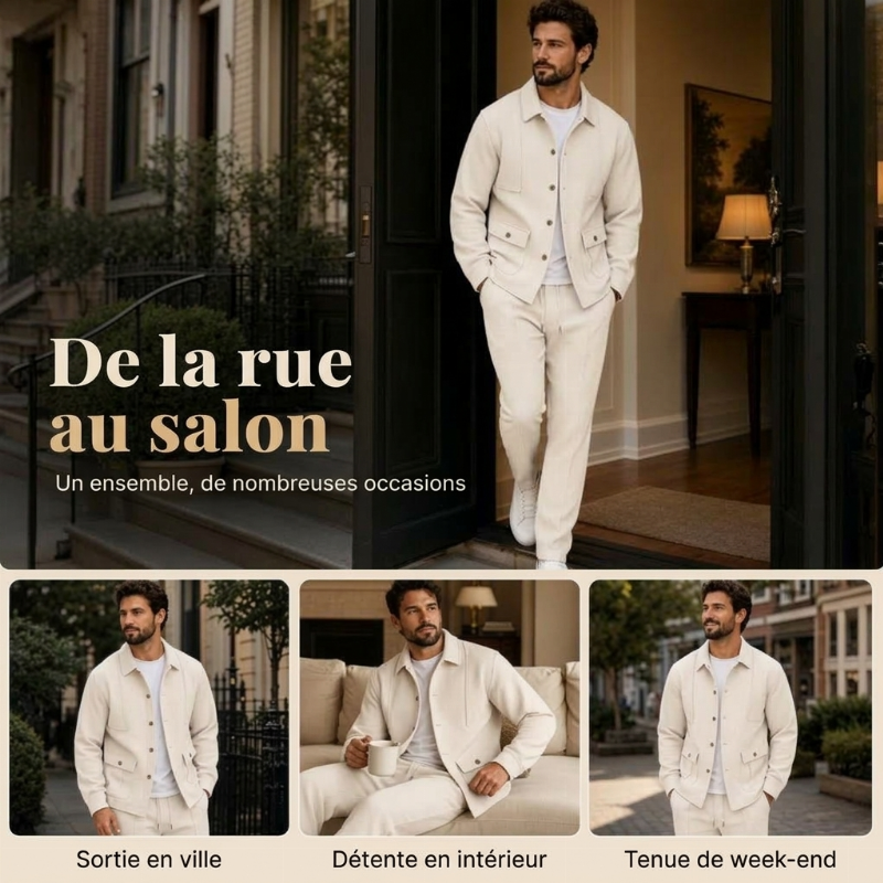 ⏳Liquidation totale⏳Ensemble veste cardigan en maille gaufrée et pantalon pour homme