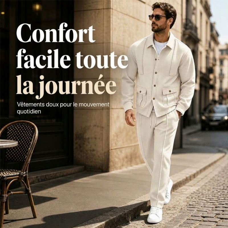 ⏳Liquidation totale⏳Ensemble veste cardigan en maille gaufrée et pantalon pour homme
