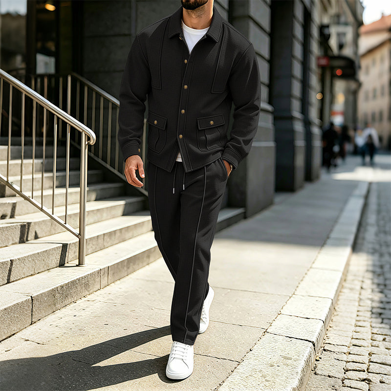 ⏳Liquidation totale⏳Ensemble veste cardigan en maille gaufrée et pantalon pour homme
