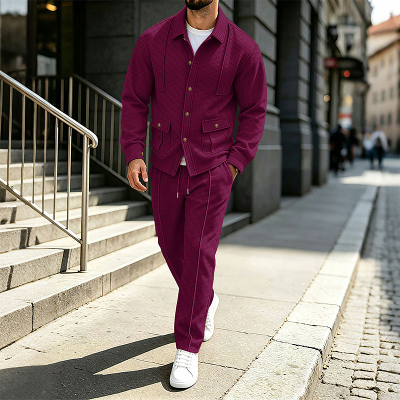 ⏳Liquidation totale⏳Ensemble veste cardigan en maille gaufrée et pantalon pour homme
