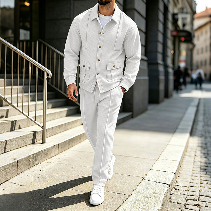 ⏳Liquidation totale⏳Ensemble veste cardigan en maille gaufrée et pantalon pour homme