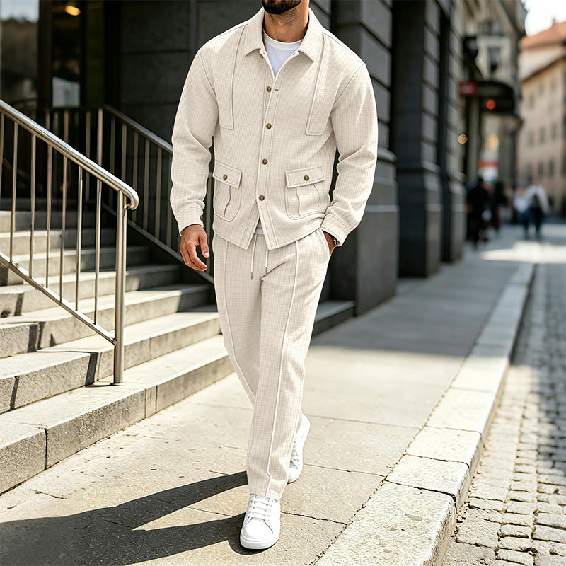 ⏳Liquidation totale⏳Ensemble veste cardigan en maille gaufrée et pantalon pour homme