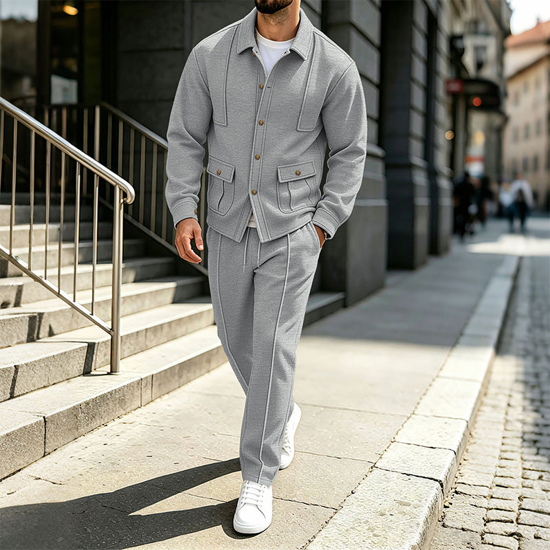⏳Liquidation totale⏳Ensemble veste cardigan en maille gaufrée et pantalon pour homme