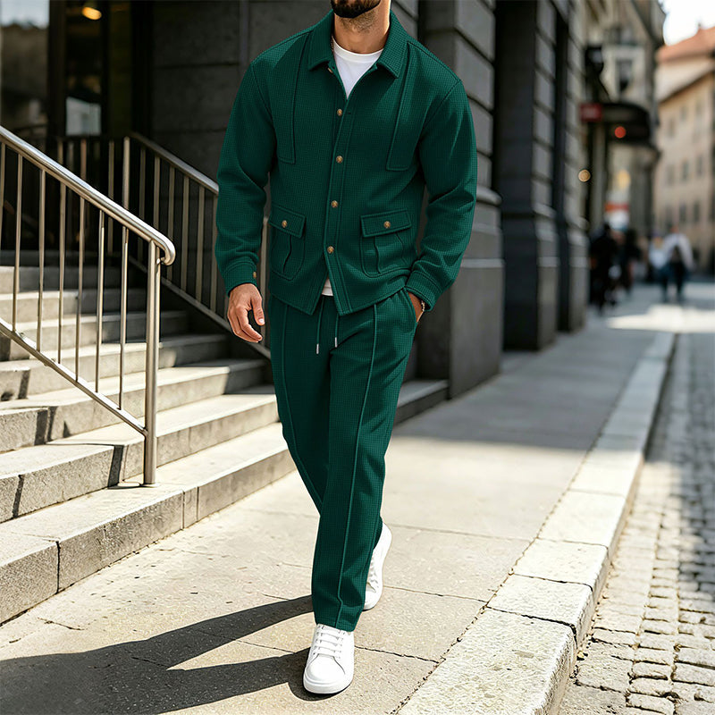 ⏳Liquidation totale⏳Ensemble veste cardigan en maille gaufrée et pantalon pour homme
