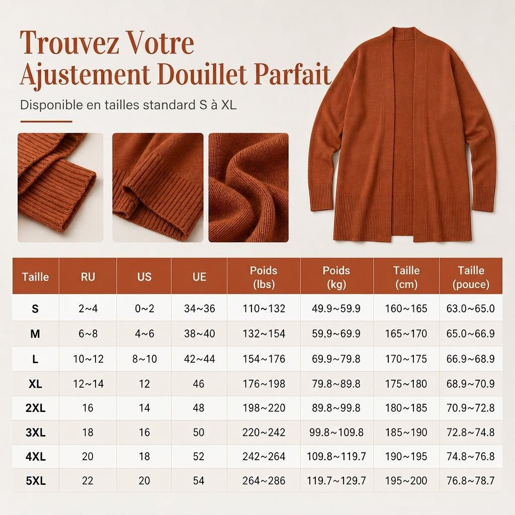🎁Soldes ! Prix cassés🌍Gilet en maille femme mi-long à ouverture devant avec poignets côtes