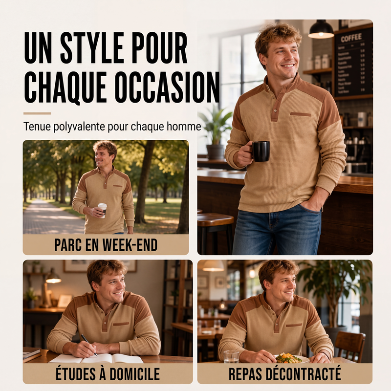 👜 -50 % sur toute la mode femme ! ✨Sweat à col montant en maille gaufrée pour homme
