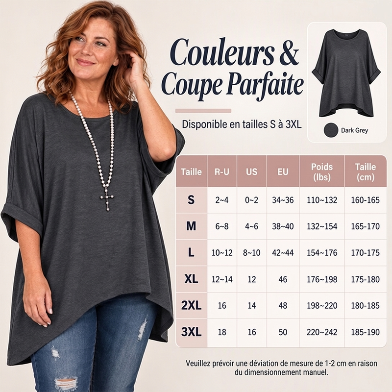 Haut décontracté pour femme à manches chauve-souris et coupe asymétrique