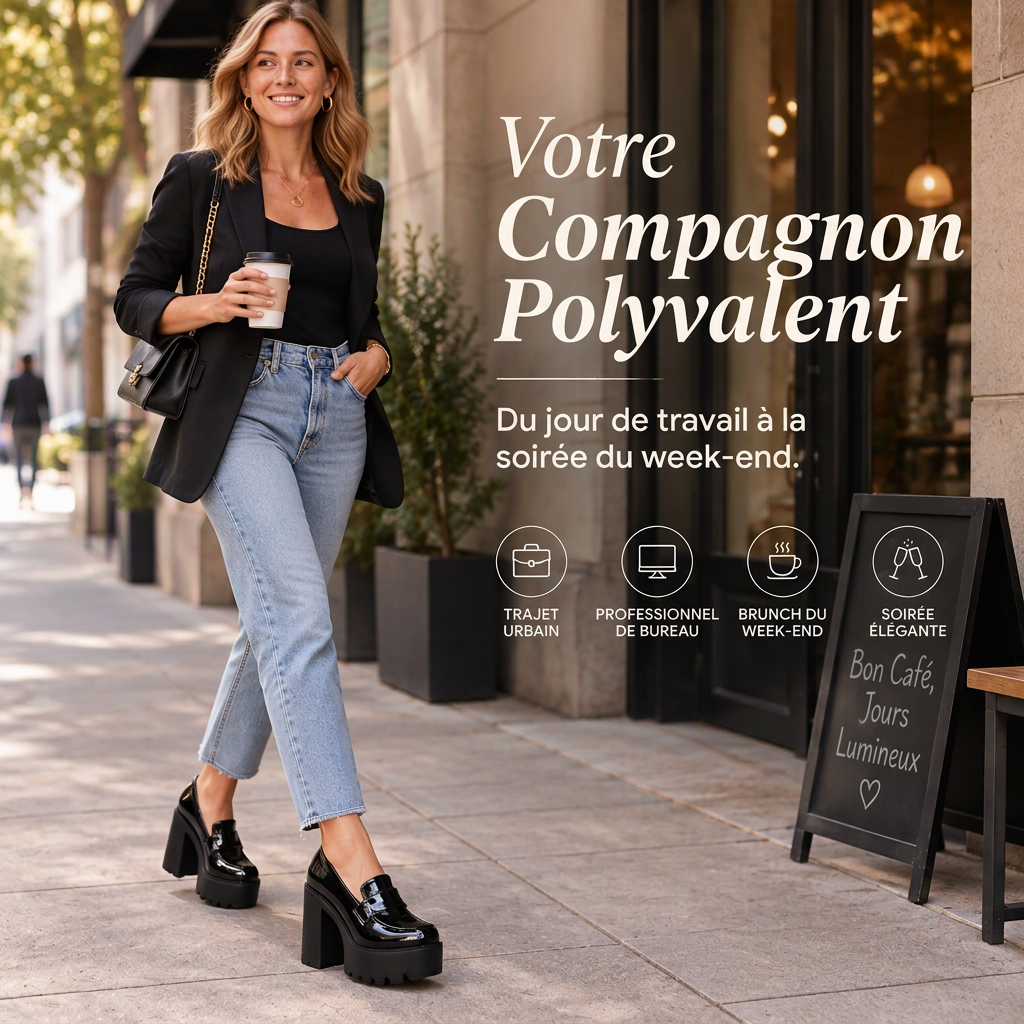 ⏳Liquidation totale⏳Mocassins à plateforme et talon block pour femmes