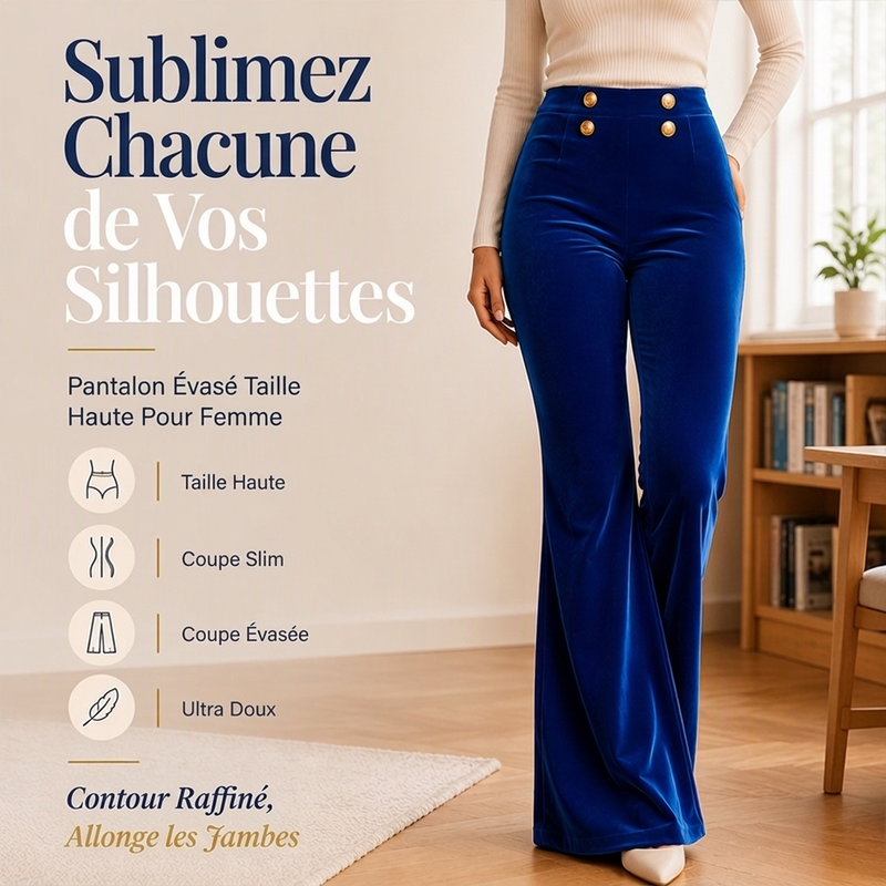 👜 -50 % sur toute la mode femme ! ✨Pantalon évasé en velours taille haute pour femme