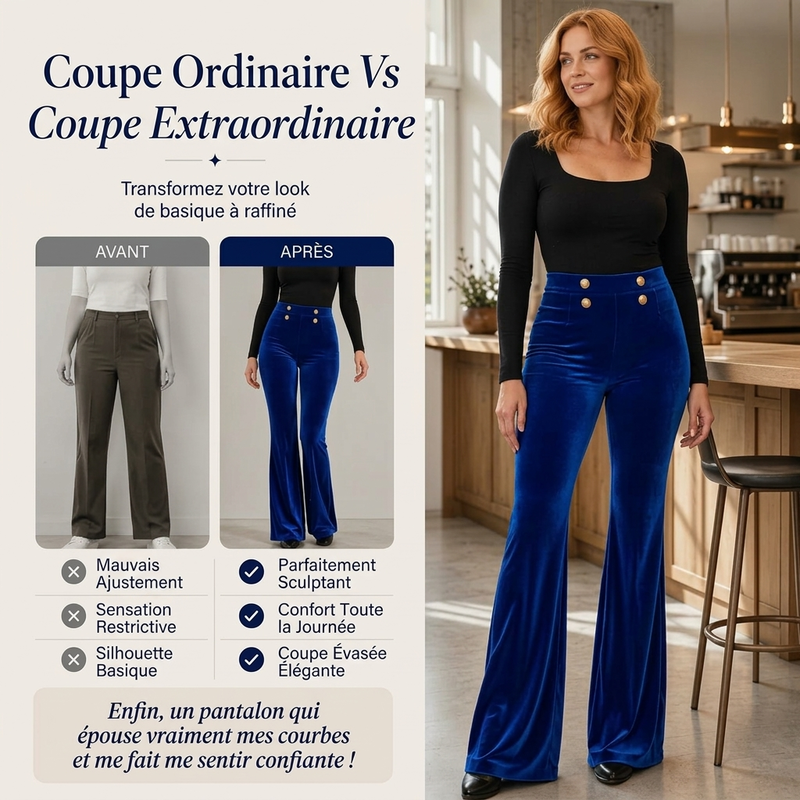 👜 -50 % sur toute la mode femme ! ✨Pantalon évasé en velours taille haute pour femme