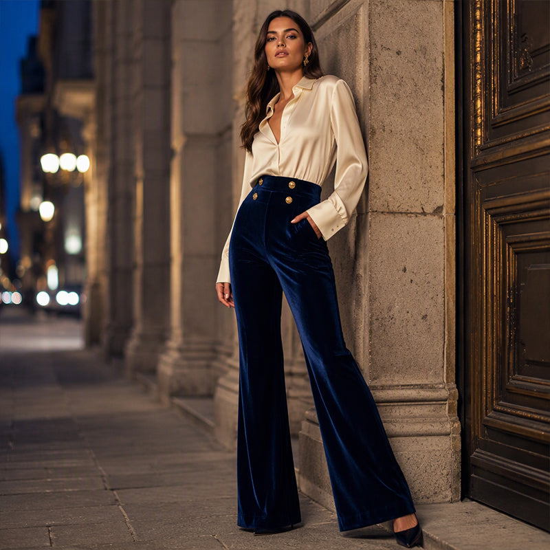 👜 -50 % sur toute la mode femme ! ✨Pantalon évasé en velours taille haute pour femme