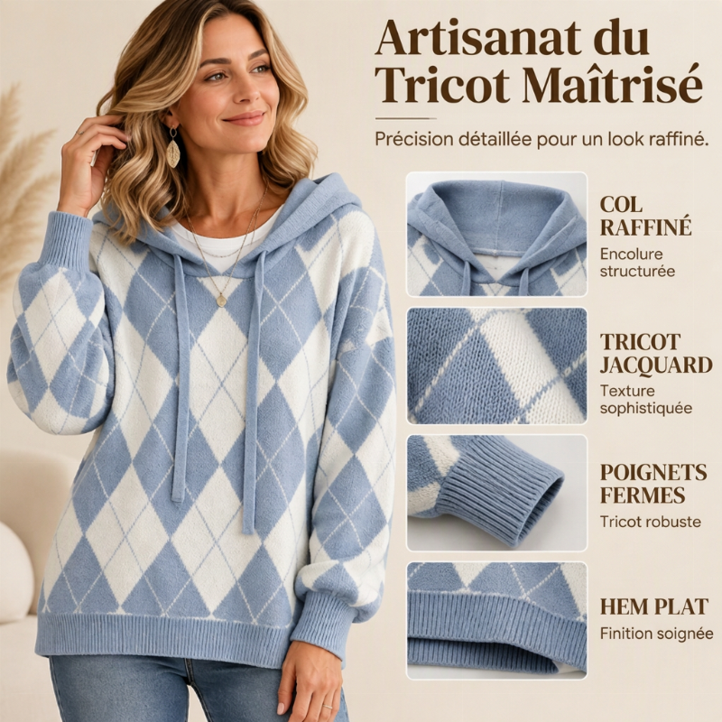 👜 -50 % sur toute la mode femme ! ✨Pull à capuche Argyle décontracté pour femmes