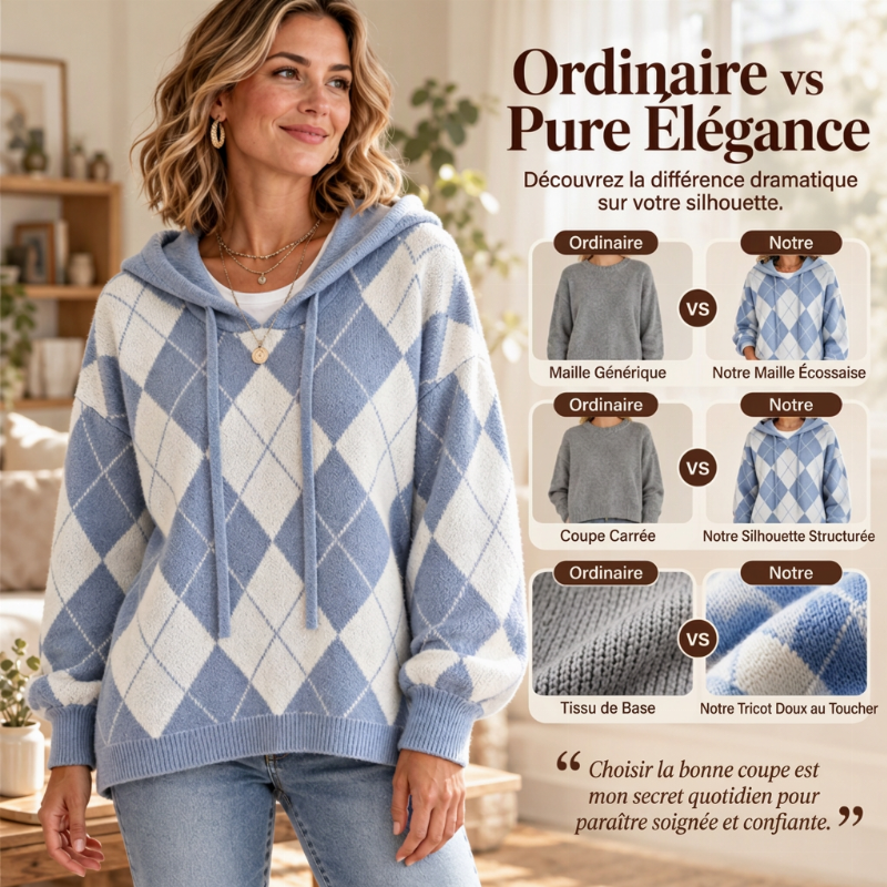 👜 -50 % sur toute la mode femme ! ✨Pull à capuche Argyle décontracté pour femmes
