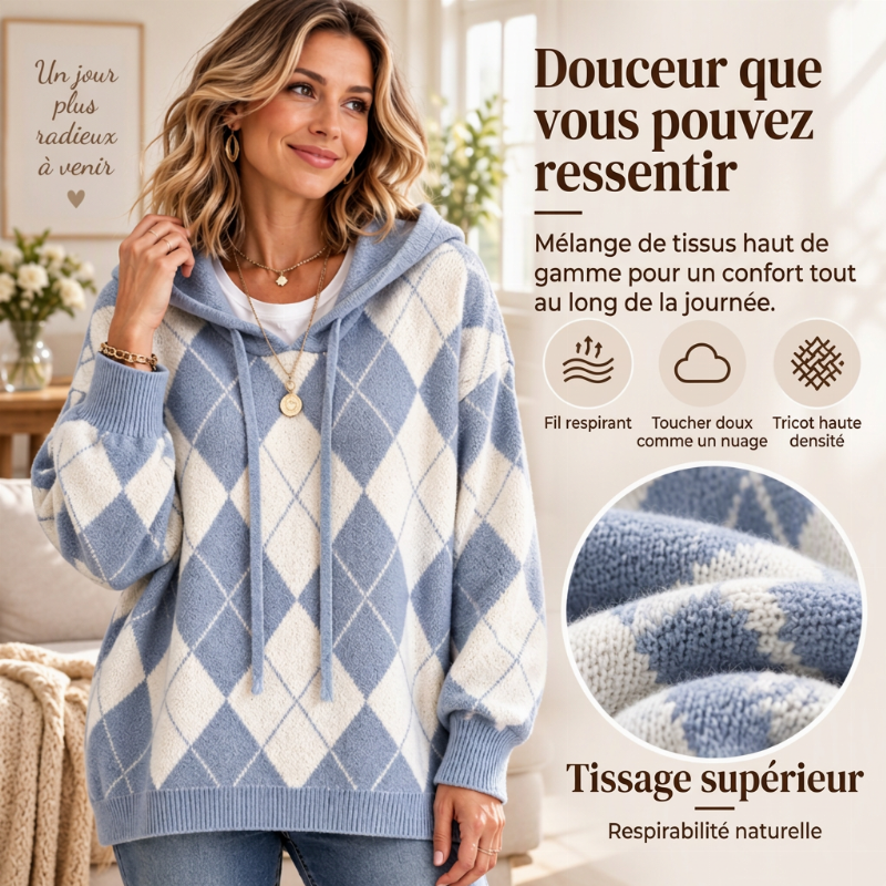 👜 -50 % sur toute la mode femme ! ✨Pull à capuche Argyle décontracté pour femmes