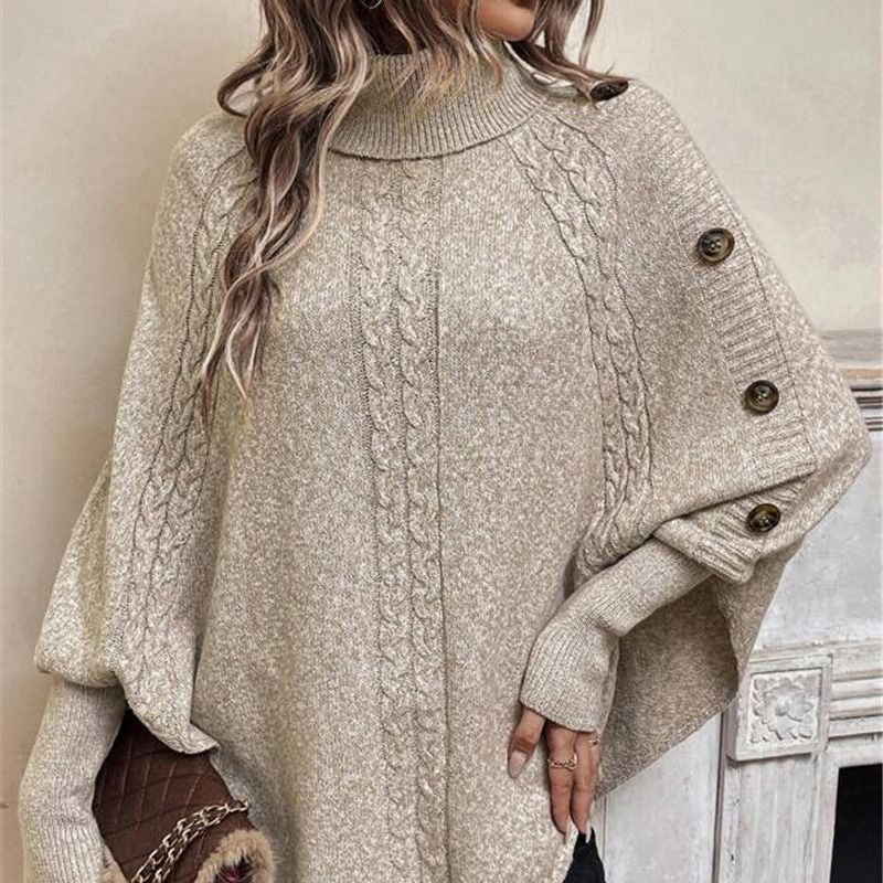 👜 -50 % sur toute la mode femme ! ✨✨Women's Elegant High-Neck Asymmetrical Hem Cape Sweater