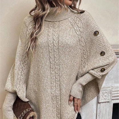 👜 -50 % sur toute la mode femme ! ✨✨Women's Elegant High-Neck Asymmetrical Hem Cape Sweater