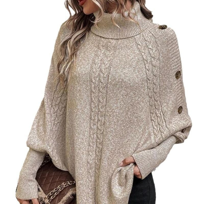 👜 -50 % sur toute la mode femme ! ✨✨Women's Elegant High-Neck Asymmetrical Hem Cape Sweater