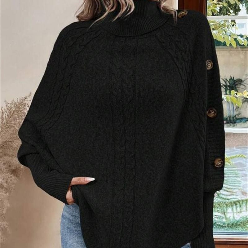 👜 -50 % sur toute la mode femme ! ✨✨Women's Elegant High-Neck Asymmetrical Hem Cape Sweater