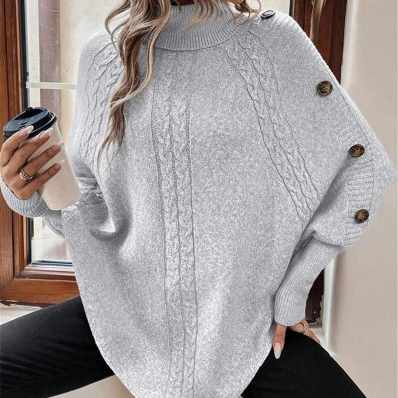 👜 -50 % sur toute la mode femme ! ✨✨Women's Elegant High-Neck Asymmetrical Hem Cape Sweater