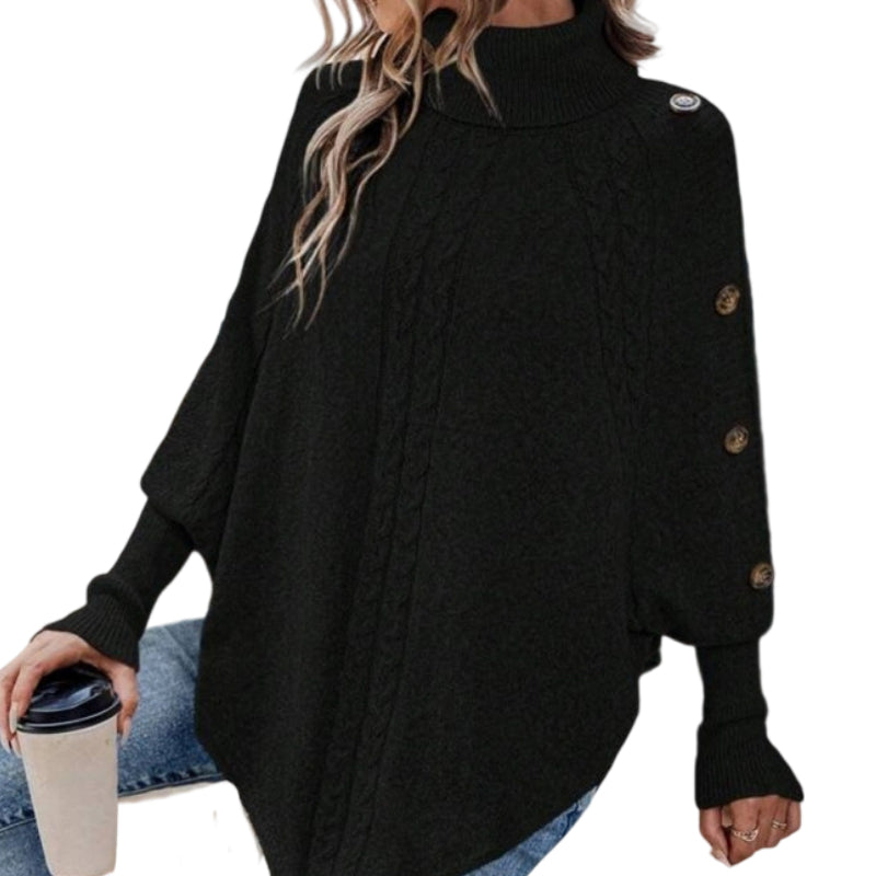 👜 -50 % sur toute la mode femme ! ✨✨Women's Elegant High-Neck Asymmetrical Hem Cape Sweater