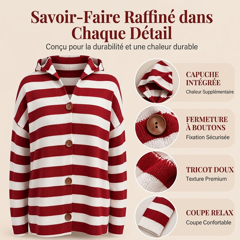 👜 -50 % sur toute la mode femme ! ✨Cardigan en tricot à capuche rayé pour femme