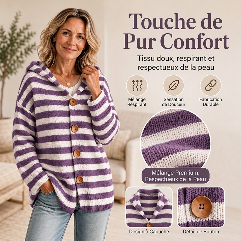 👜 -50 % sur toute la mode femme ! ✨Cardigan en tricot à capuche rayé pour femme