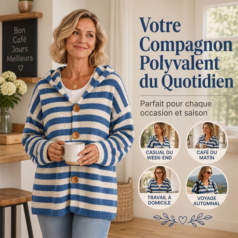 👜 -50 % sur toute la mode femme ! ✨Cardigan en tricot à capuche rayé pour femme