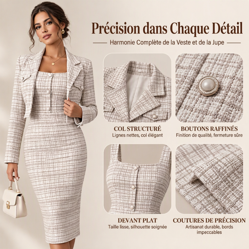 👜 -50 % sur toute la mode femme ! ✨Ensemble femme veste courte élégante et robe ajustée