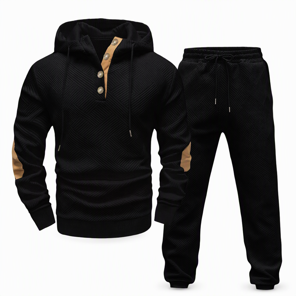 Ensemble de survêtement 2 pièces en jacquard pour homme, sweat à capuche et pantalon de survêtement décontractés pour automne-hiver
