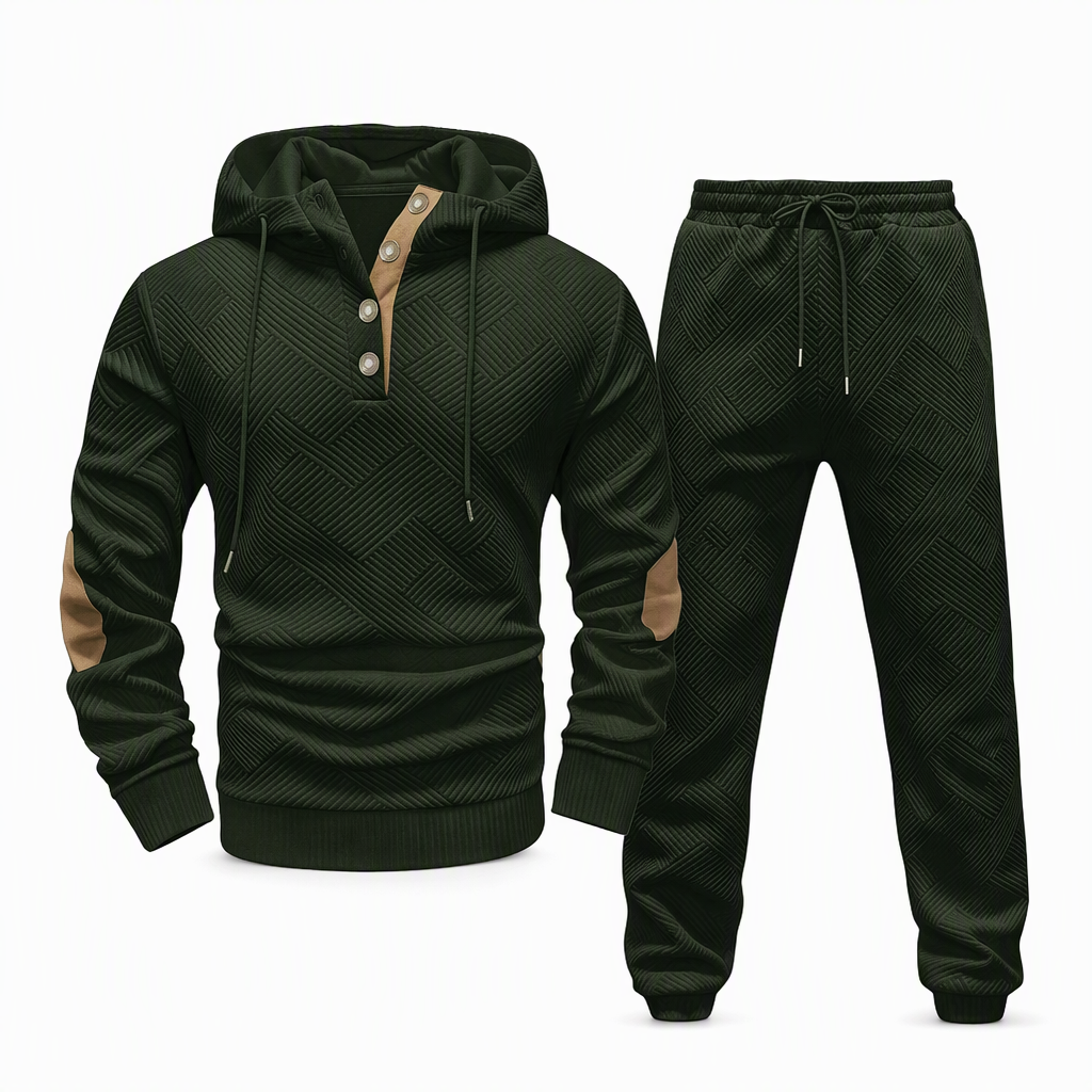 Ensemble de survêtement 2 pièces en jacquard pour homme, sweat à capuche et pantalon de survêtement décontractés pour automne-hiver