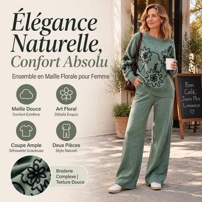 🎁Soldes ! Prix cassés🌍Ensemble pull en col rond en maille pour femme et pantalon à jambes larges