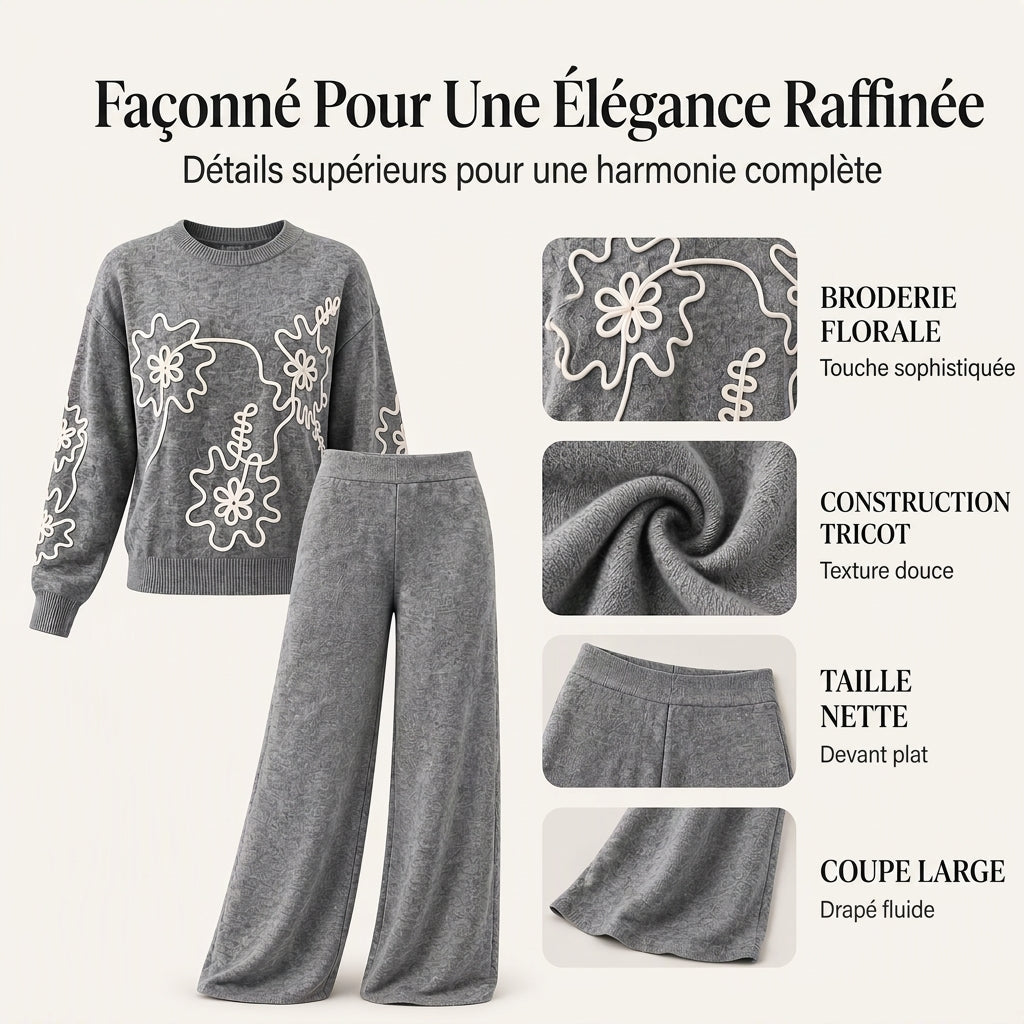 🎁Soldes ! Prix cassés🌍Ensemble pull en col rond en maille pour femme et pantalon à jambes larges