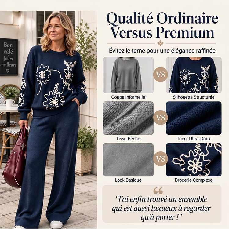 🎁Soldes ! Prix cassés🌍Ensemble pull en col rond en maille pour femme et pantalon à jambes larges