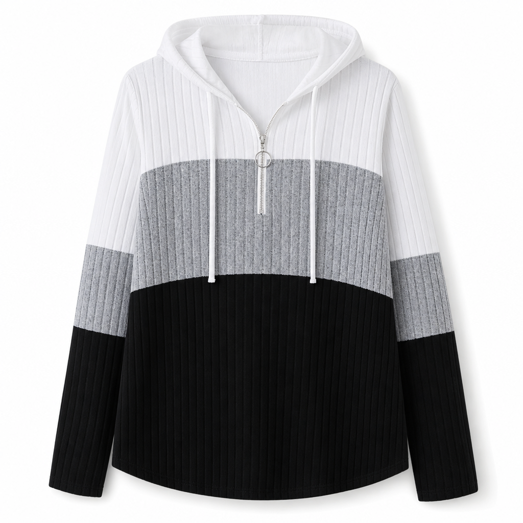 Sweat-shirt à capuche à demi-zip et cordon de serrage pour femmes grandes tailles, bloc de couleurs
