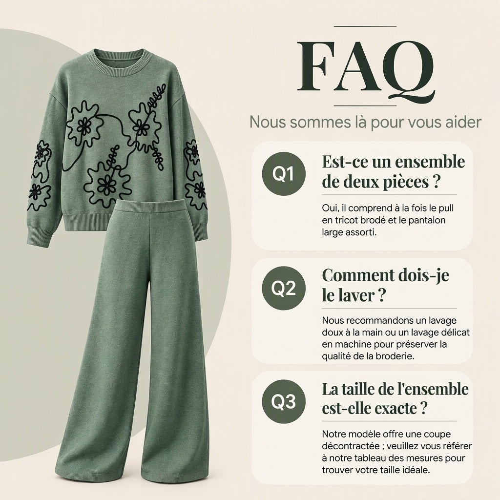 🎁Soldes ! Prix cassés🌍Ensemble pull en col rond en maille pour femme et pantalon à jambes larges