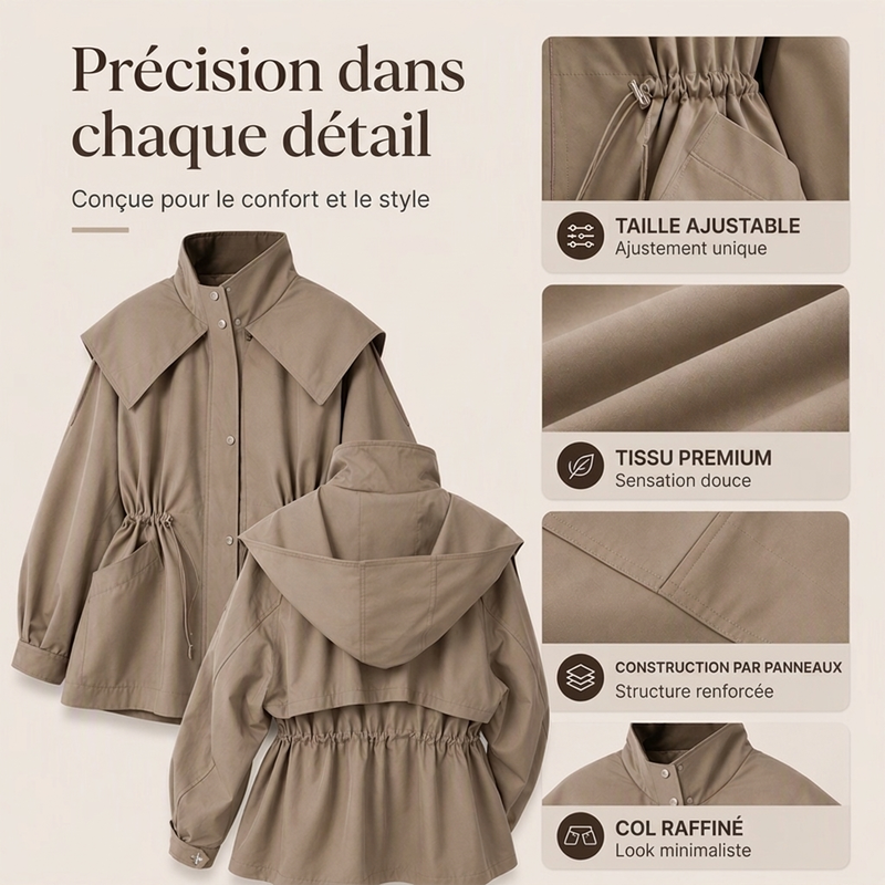 ⏳Liquidation totale⏳Veste à capuche tendance pour femme avec taille coulissante