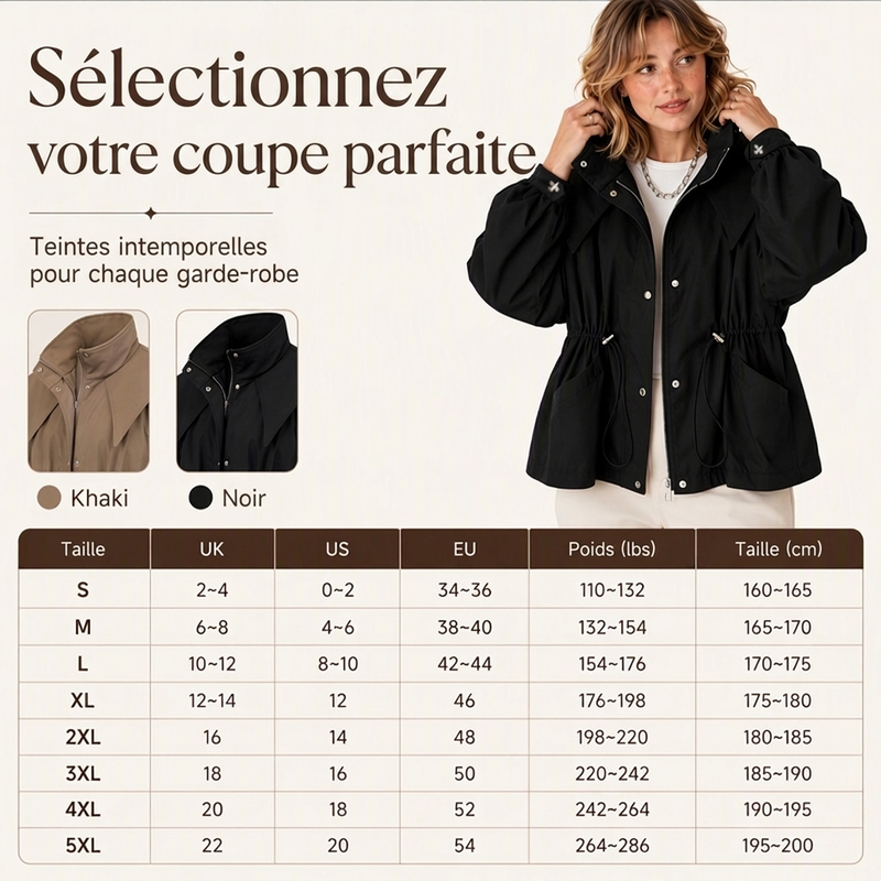 ⏳Liquidation totale⏳Veste à capuche tendance pour femme avec taille coulissante