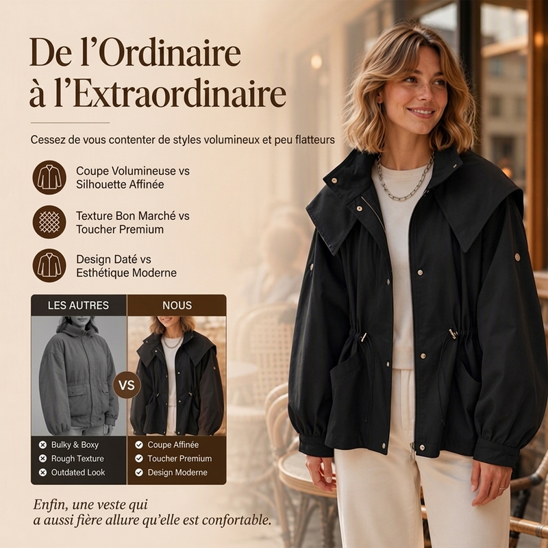 ⏳Liquidation totale⏳Veste à capuche tendance pour femme avec taille coulissante