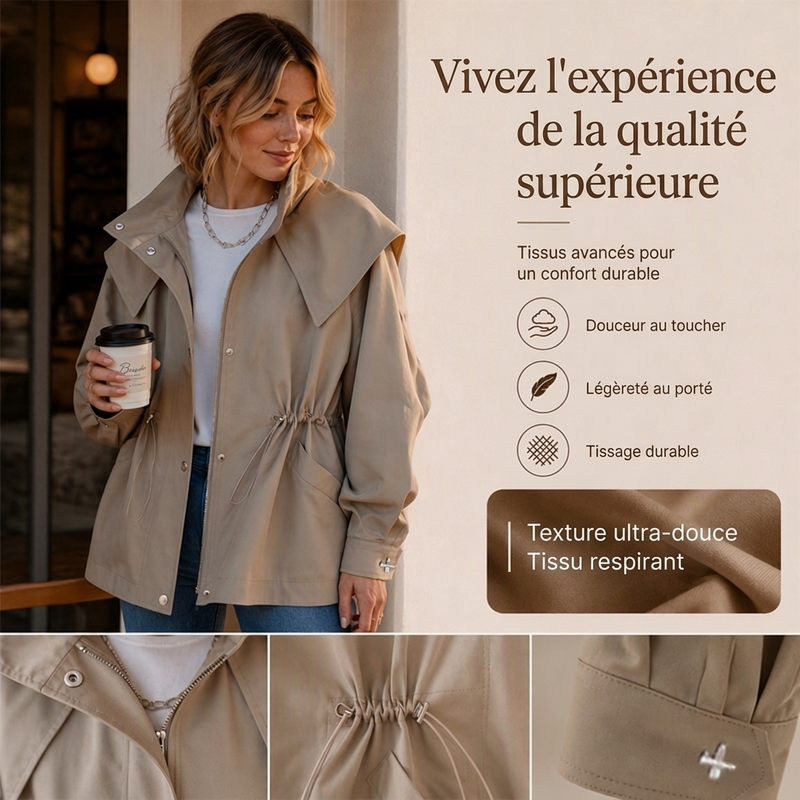 ⏳Liquidation totale⏳Veste à capuche tendance pour femme avec taille coulissante