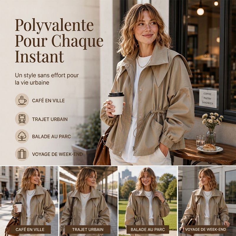 ⏳Liquidation totale⏳Veste à capuche tendance pour femme avec taille coulissante