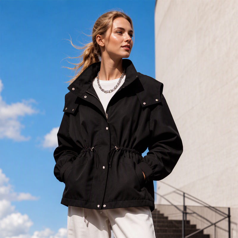⏳Liquidation totale⏳Veste à capuche tendance pour femme avec taille coulissante