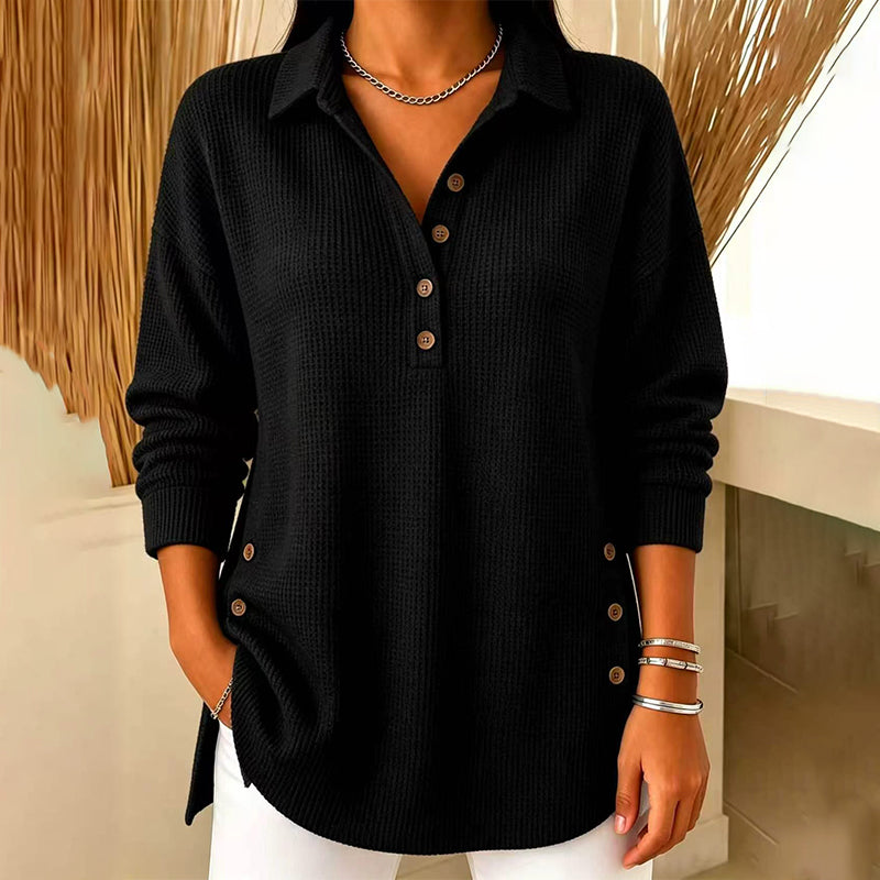 ⏳Liquidation totale⏳🧶✨ Haut en maille gaufrée à manches longues pour femme